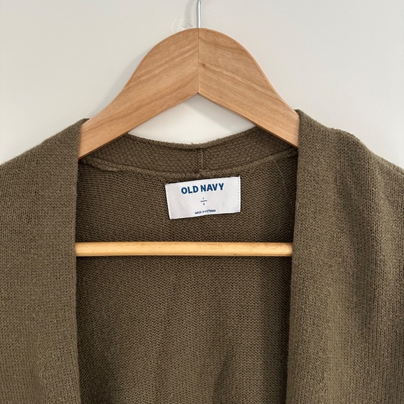 Old Navy Cardigan  Women’s size L  Olive Green Mid Thigh Length with Pockets - Picture 3 of 6